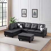 103.5'' L-Shaped Sectional Sofa with Storage Ottoman - 3-Piece Modular Couch Set, Faux Leather/ Cup Holders for Living Room/Office/Apartment