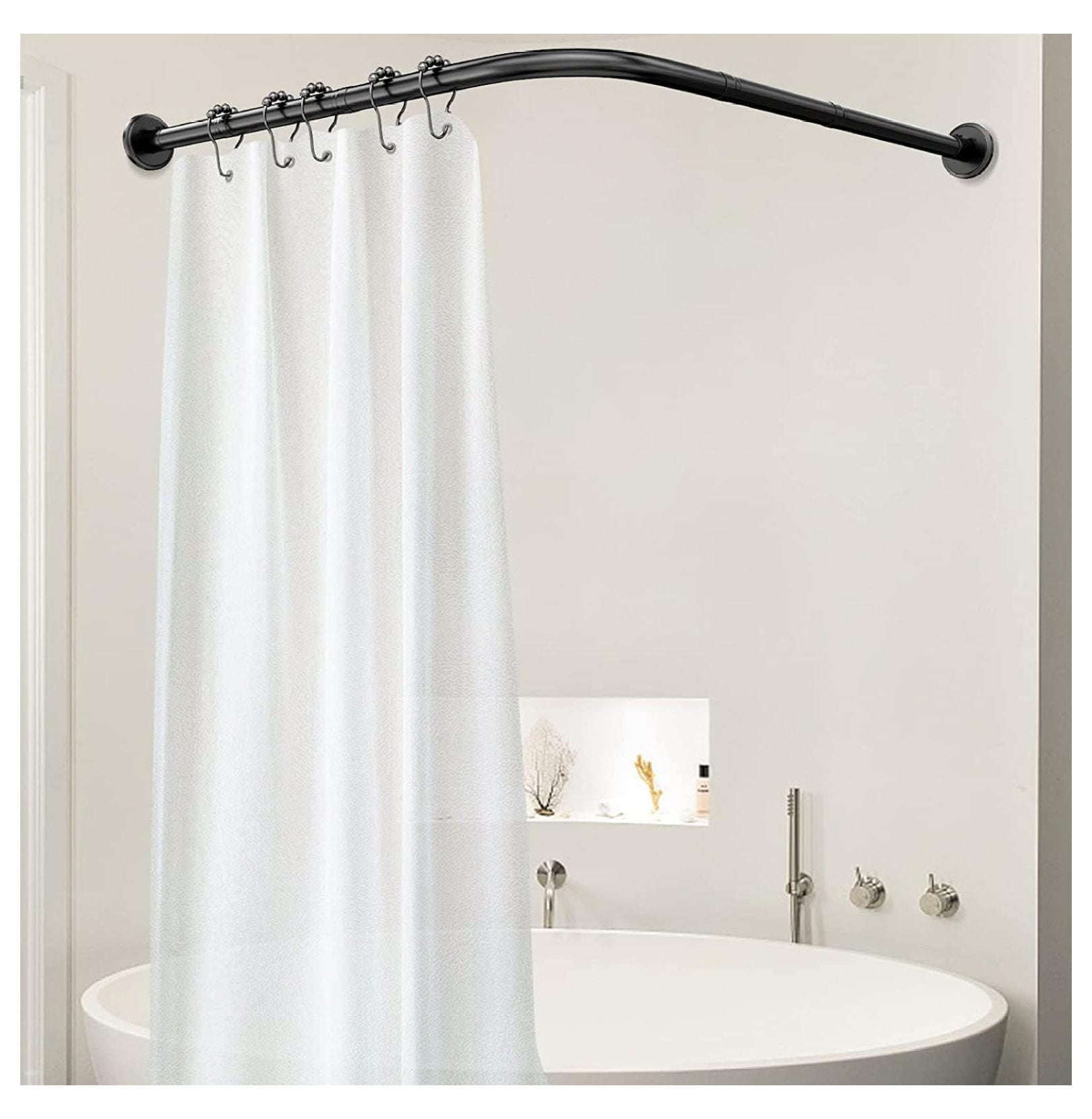 L Shaped Shower Curtain Rod Black Tension Curtain Rod, Expandable