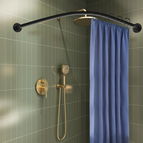 L-Shaped Shower Curtain Rod, No Drill Black Stainless Steel Corner Shower Rod Adjustable 29.5-51.2 Inch Rustproof Heavy Duty 44 Lbs Load