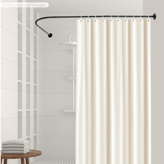 L Shaped Shower Curtain Rod Stainless Steel Bathroom Shower Pole Rail Adjustable (Without Shower Curtain)