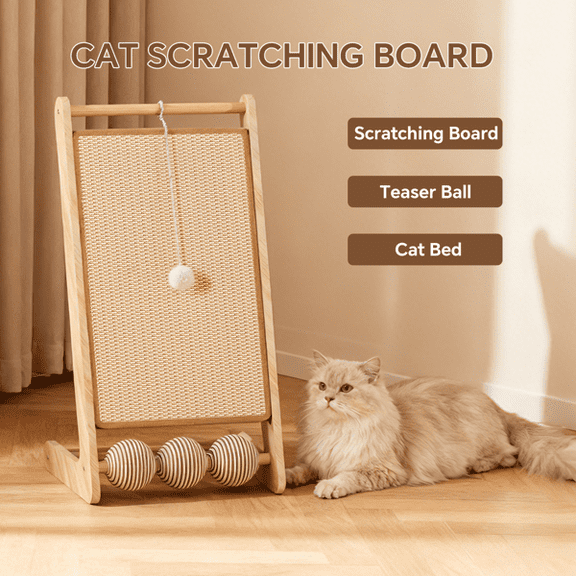 L-Shaped Sisal Cat Scratching Board with Hanging Ball, Multi-Functional Cat Toy for Scratching, Swatting & Pouncing