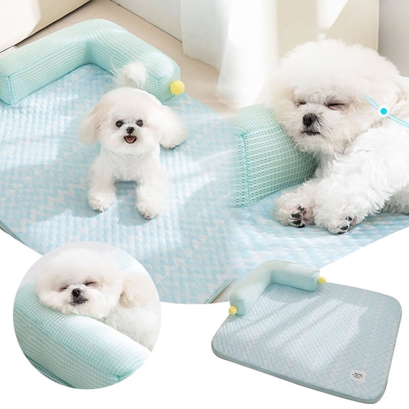 L Shaped Sofa Cat Bed with Pillow Breathable Summer Mat Machine Washable Cushion Calming Pet Bed for Small Cats