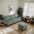 thumbnail image 1 of L-Shaped Sectional Sofa 88 inch Corduroy 3-Seater Couch with Chaise for Small Apartments Dorms Living Room Compact Modern Furniture Olive Green, 1 of 7