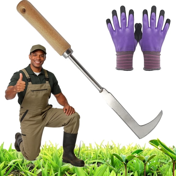 L-Shaped Stainless Steel Crevice Weeding Tool - Deep into Crevices, Uproots Weeds, from High-Hardness Steel, Beech Wood Handle, Hand Weed Puller Removal Tool for Sidewalk, Driveway,Tight (1-L-Shaped)