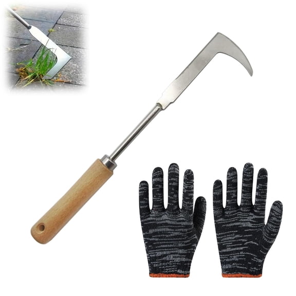 L-Shaped Stainless Steel Crevice Weeding Tool, Ergonomic Beech Handle Crack Puller, Heavy-Duty Root Scraper for Sidewalk, Driveway & Patio