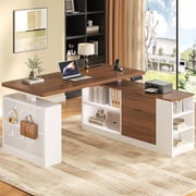 L Shaped Standing Desk, 53" Electric Office Desk with Power Outlets and File Drawers, Corner Computer Desk with Pegboard, Adjustable Height, White