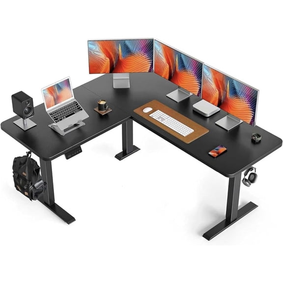 L Shaped Standing Desk - 63 x 55 Inch Electric Adjustable Height Corner Standing Desk, Ergonomic Sit Stand Up Table with 3 Memory Buttons, Splice Board for Home Office, Black