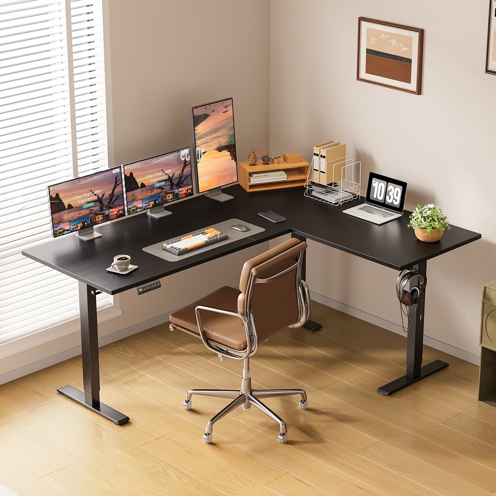 L Shaped Standing Desk 63 x 47 inch, Height Adjustable Electric Corner Standing Desk, Sit-Stand Computer Desk for Home Office, Black