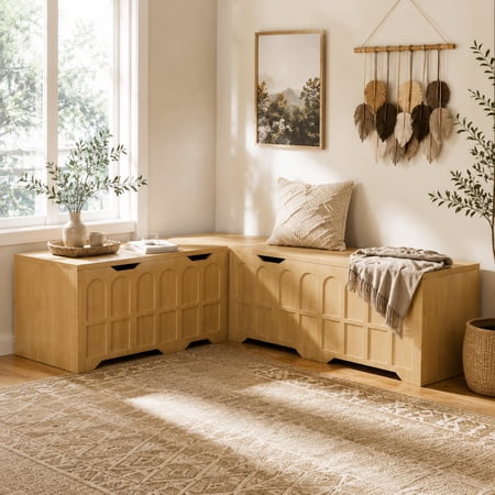 BFJDM L Shaped Storage Bench, Modular Corner Dining Bench Seating, 63" Breakfast Nook Bench with Hidden Storage