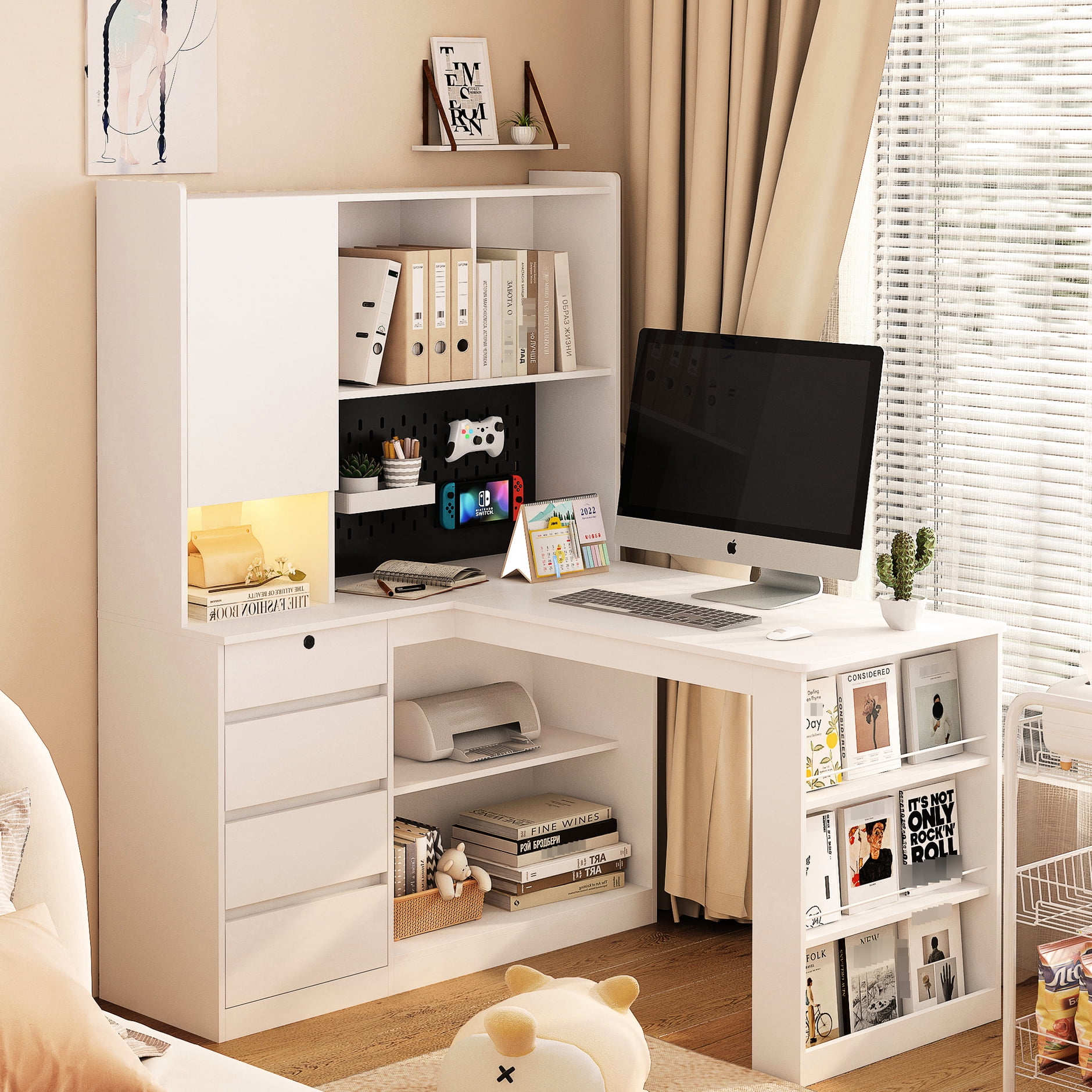 L Shaped Study Table With Charging And Cabinet - Modern Design, For ...