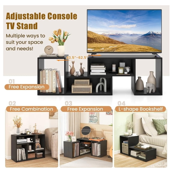 L-Shaped TV Stand, TV Entertainment Center with 4 Storage Cubes & Rotating Shelves, Wood Bookcase for TVs up to 55 Inch, Sturdy Free-Combination Console Table for Living Room, Bedroom (Dark)