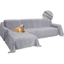 L-Shaped Tassel Sofa Cover Set - 2-Piece Thick Chenille Non-Slip Sofa Cover, Extra Large Dark Gray, Machine Washable Pet Furniture Protector