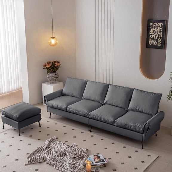 L-Shaped Technical Leather Couch with Customizable Seating / Ideal for Different Spaces, Easy Assembly