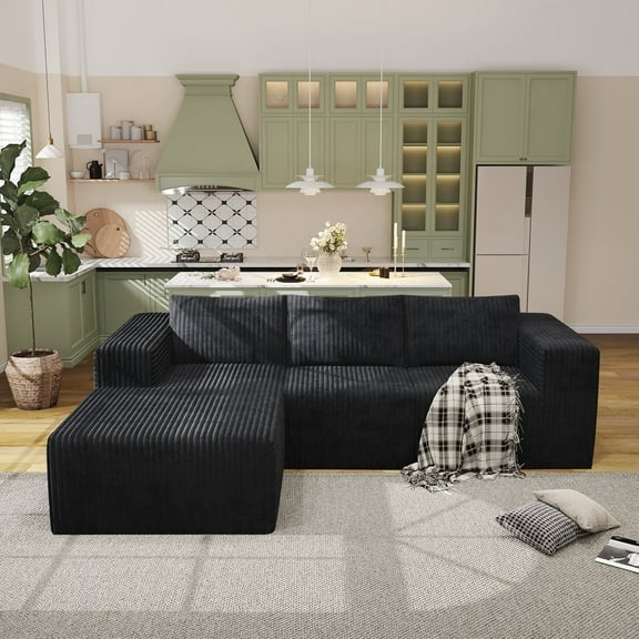 YVDNHP Modular Cloud Sofa - No Assembly Required, 107.8" Oversized L-Shaped Sectional with Chaise, Flannel Fabric Deep Seating Couch for Living Room