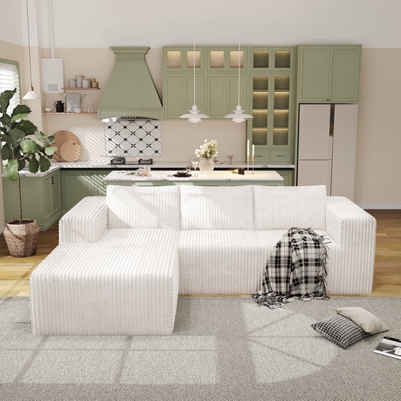 YVDNHP Modular Cloud Sofa - No Assembly Required, 107.8" Oversized L-Shaped Sectional with Chaise, Flannel Fabric Deep Seating Couch for Living Room