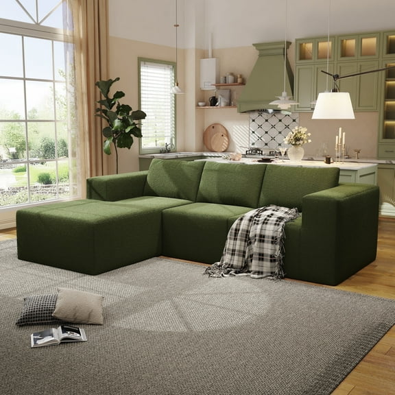 YVDNHP Modular Cloud Sofa - No Assembly Required, 107.8" Oversized L-Shaped Sectional with Chaise, Teddy Fabric Deep Seating Couch for Living Room