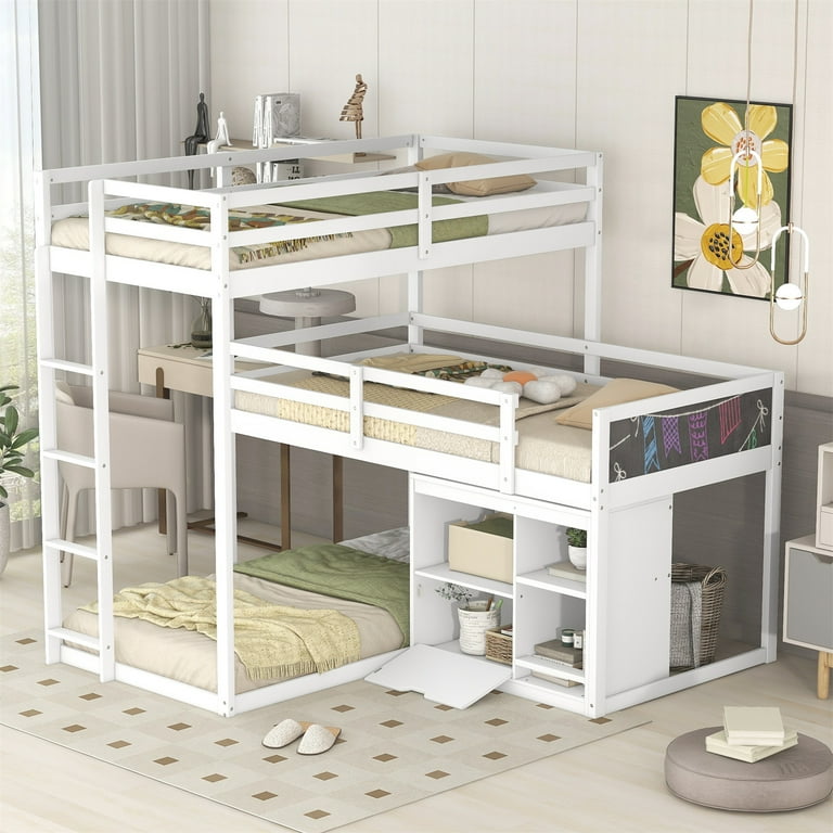 L Shaped Triple Bunk Bed for 3 Twin Size Bunk Bed with Storage