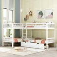 thumbnail image 1 of L-Shaped Twin Bunk Bed with Drawers Wood L-Shaped Corner Bunk Bed Frame with Drawers for 4 Bunk Bed, 1 of 7