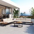 thumbnail image 1 of 6-Piece Outdoor Sectional Sofa Set with Round Nesting Coffee Tables and Seating Sofa with Cushions for Patio, Porch and Garden (Beige), 1 of 9