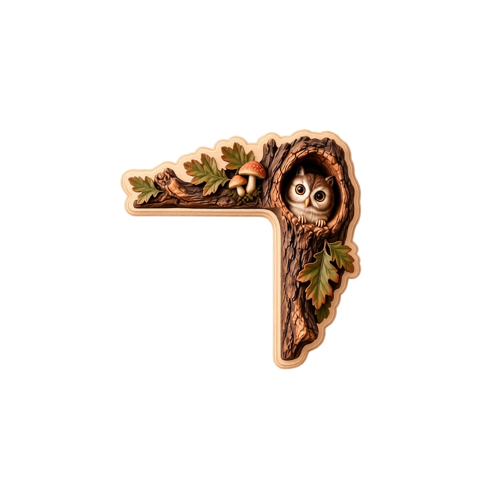 Corner Tech Pattern L-Shaped Wooden Corner Wall Art with Owl and Mushroom Design, 1 Piece ...