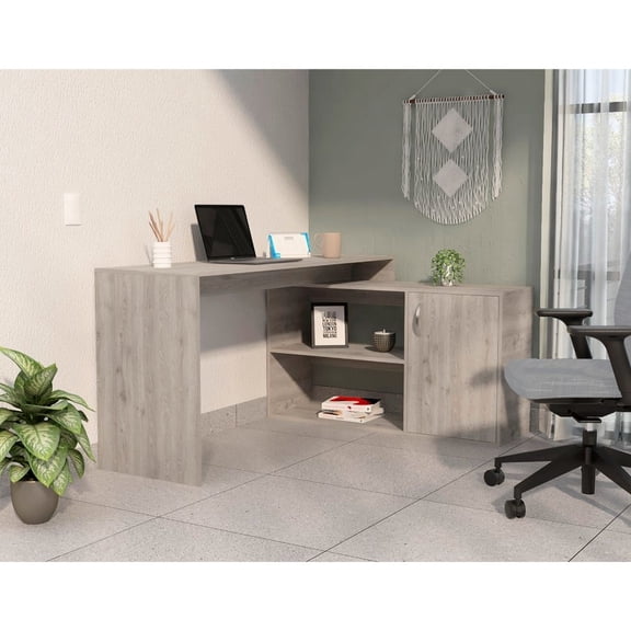 L-Shaped Writing Desk | Display Decor and Organize Items | Light Gray Color | Complement Room's Style