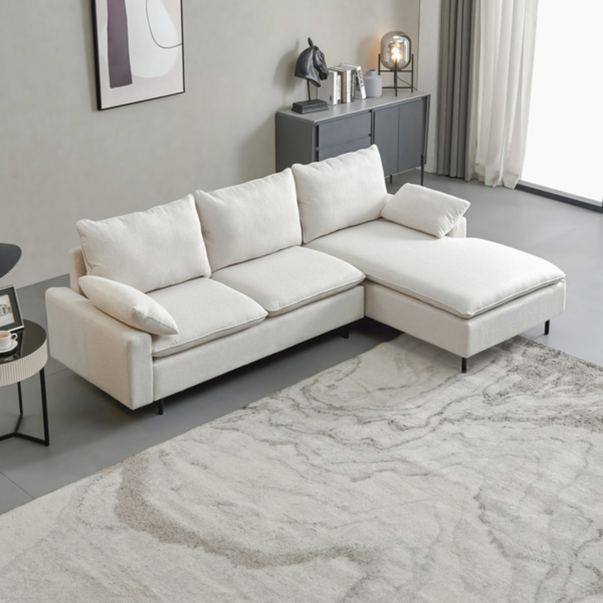 LShaped linen sectional sofa with right chaise living room bedroom