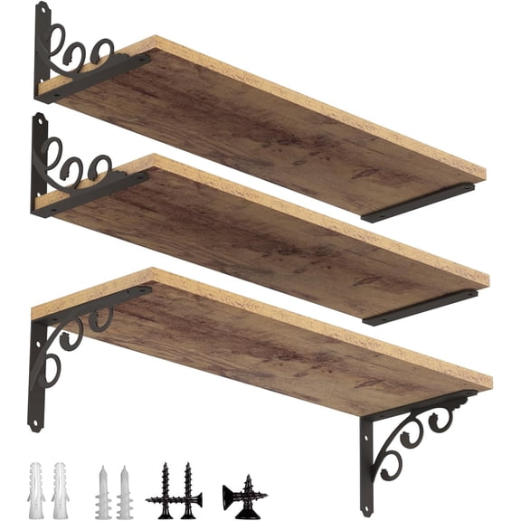 L Shelf Brackets for 8" - 10" Board, Floating Shelf Bracket Heavy Duty Metal Shelving Brackets for Shelves, Decorative Iron Rustic Wall Brackets for DIY Floating Shelf, 6 Pack Black