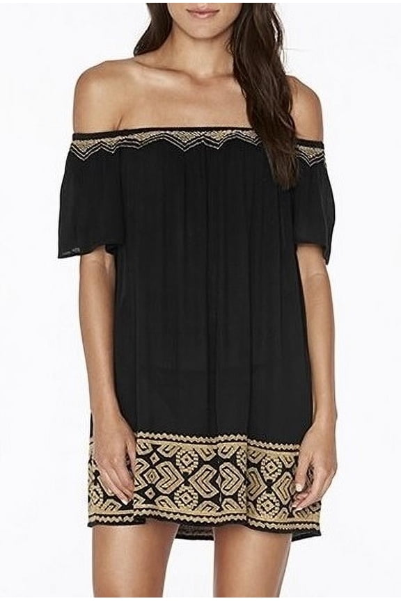 L*Space BLACK Jasper Embroidered Tunic Cover-up, US Large