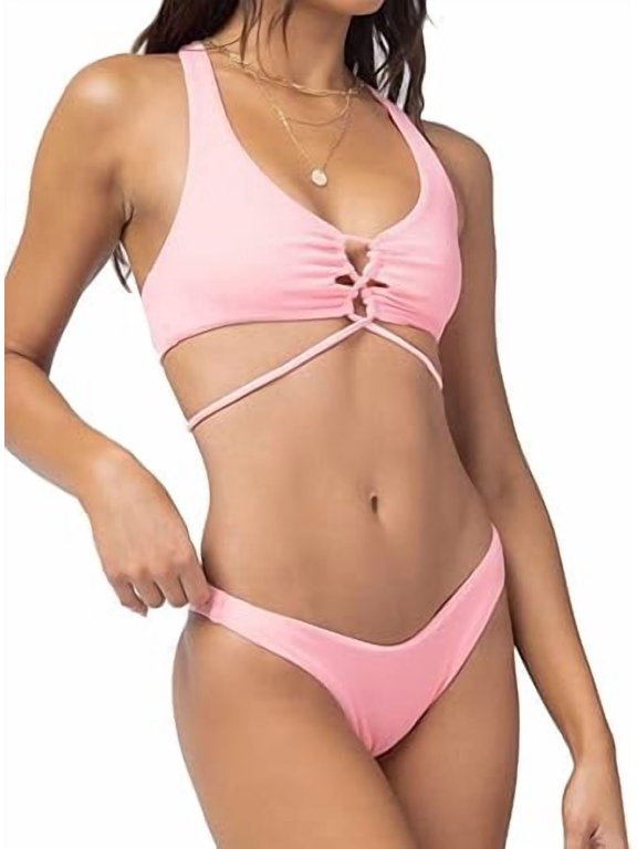 L*Space Ridin' High Ribbed Cabana Bottoms Bitsy Crystal Pink LG