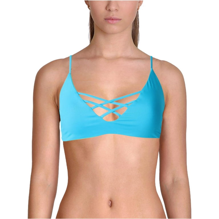 L Space Womens JoJo Colorblock Criss Cross Front Swim Top Separates Blue M