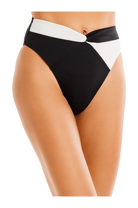 Womens NancyLee Twist Front High Leg Swim Bottom Separates Black-Ivory S