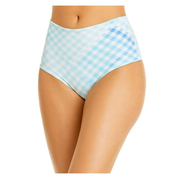 L Space Womens Portia Gingham High Waist Bikini Swim Bottom Blue L