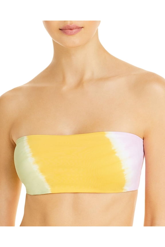Womens Tie-Dye Bandeau Swim Top Separates Yellow L
