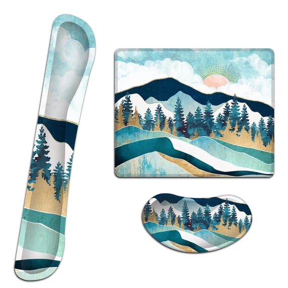 L-Spoutto Ergonomic Memory Foam Wrist Rest Set, Green Forest, 3-Piece for Keyboard and Mouse