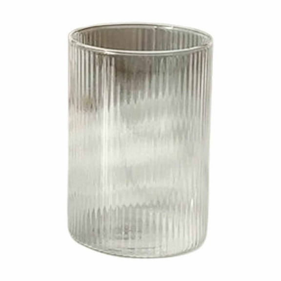 L Striped Double Layer Glass Tea Cup High Borosilicate Glass Mug Clear Large Size 4.72 Inch Height 3.14 Inch Diameter Heat Resistant Beverage Cup For Home Office