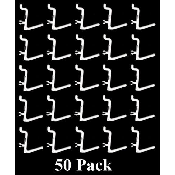 L Style Plastic White Locking Pegboard Hooks - Multi-Pack Crafts Tools L Hook Plastic - 50