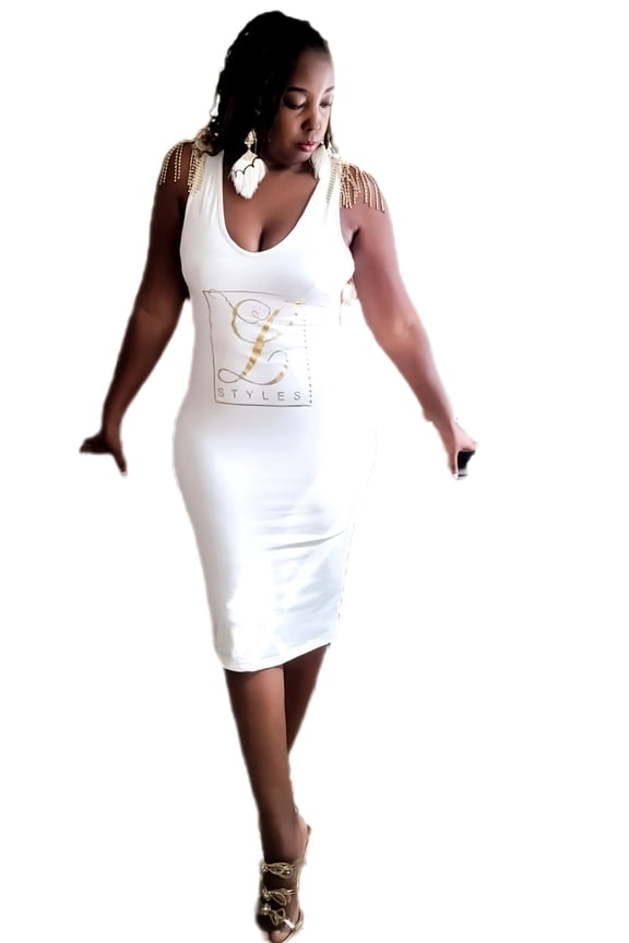 ' White Fringe Shoulder Bodycon Dress