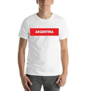 L Super Red Block Argentina Short Sleeve Cotton T-Shirt By Undefined Gifts