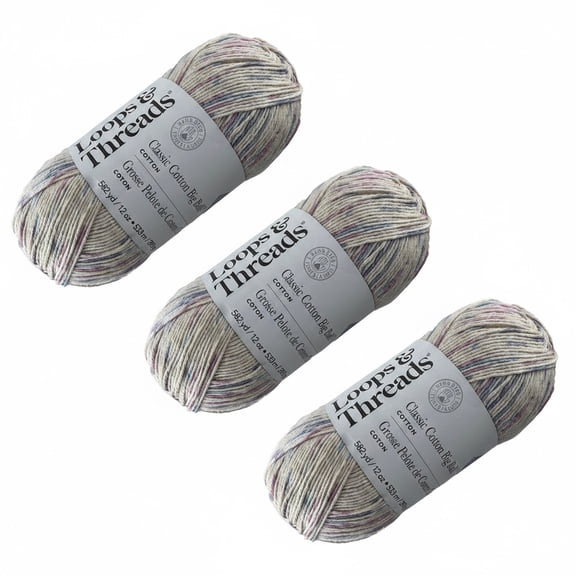Loops & Threads Classic Cotton Big Ball Ombre Yarn for Knitting, Crochet & Crafts, Medium Weight (4), 100% Cotton Yarn, 12oz/350g, 582 yd/533m, Confetti Ombre, 3 Pack
