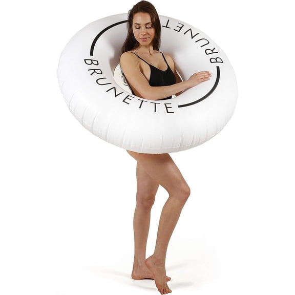 LÔTELI Brunette Black and White Pool Float | Minimal Aesthetic Inflatable Swim Ring | Classic Prop for Party, Photo Shoot, Summer Fun & Relaxation | Durable & Easy to Inflate