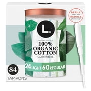 L. Tampons, Made with Organic Cotton, Light/Regular, Multipack Made Without Synthetic Pesticides or Fragrances, 84 Count