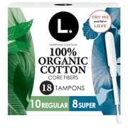 L. Tampons, Made with Organic Cotton, Regular/Super, Multipack Made Without Synthetic Pesticides or Fragrances, 18 CT