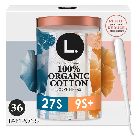 L. Tampons Super/Super Plus Absorbency, Made with Organic Cotton, 36 CT