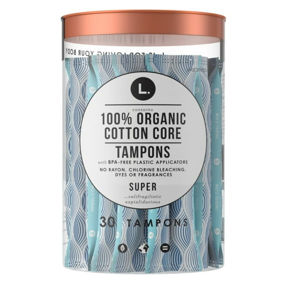 L. Tampons Organic Cotton Core Super 30 Count (Pack of 2)