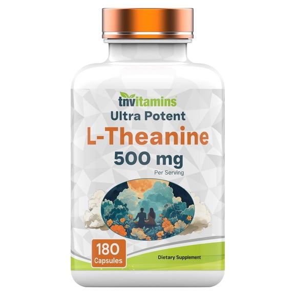 TNVitamins L Theanine Capsules 500 Mg Amino Acid Formula Dietary Supplements Calm Focus Balance Non Gmo Gluten Soy Dairy Free, 180 Count