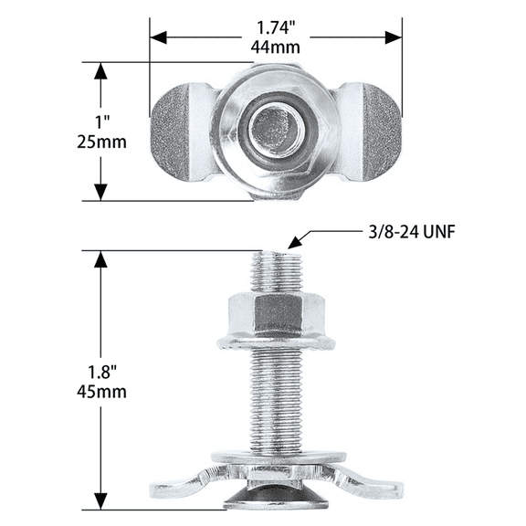 L Track Threaded Stud Fittings L-Track Threaded Double Stud Lug Fitting Tie Down, Used with L Track Rails, Silver