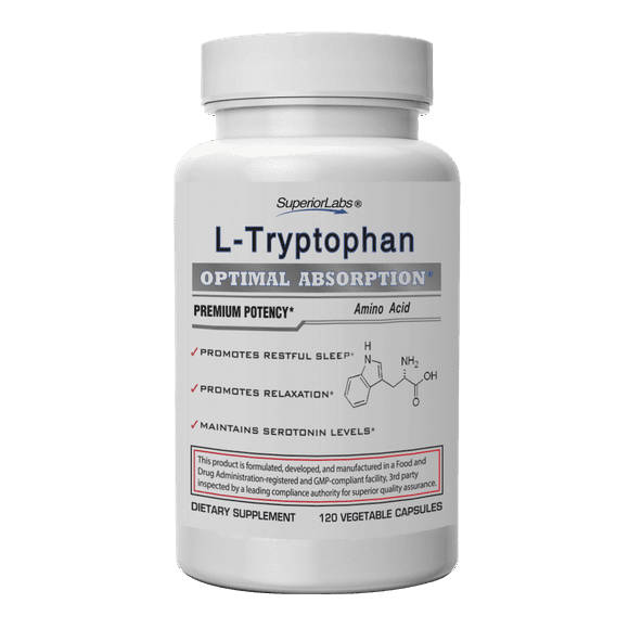 L-Tryptophan- 500mg, 120 Vegetable Caps - Made In USA