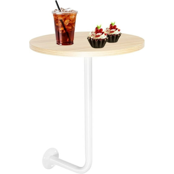 L-Type Coffee Table Wall Mounted Bar Height Pub Table Wrought Iron Counter Kitchen & Dining Tables Cocktail Drink Table (Log Color+White, 13.78’’ R 17.72 H)