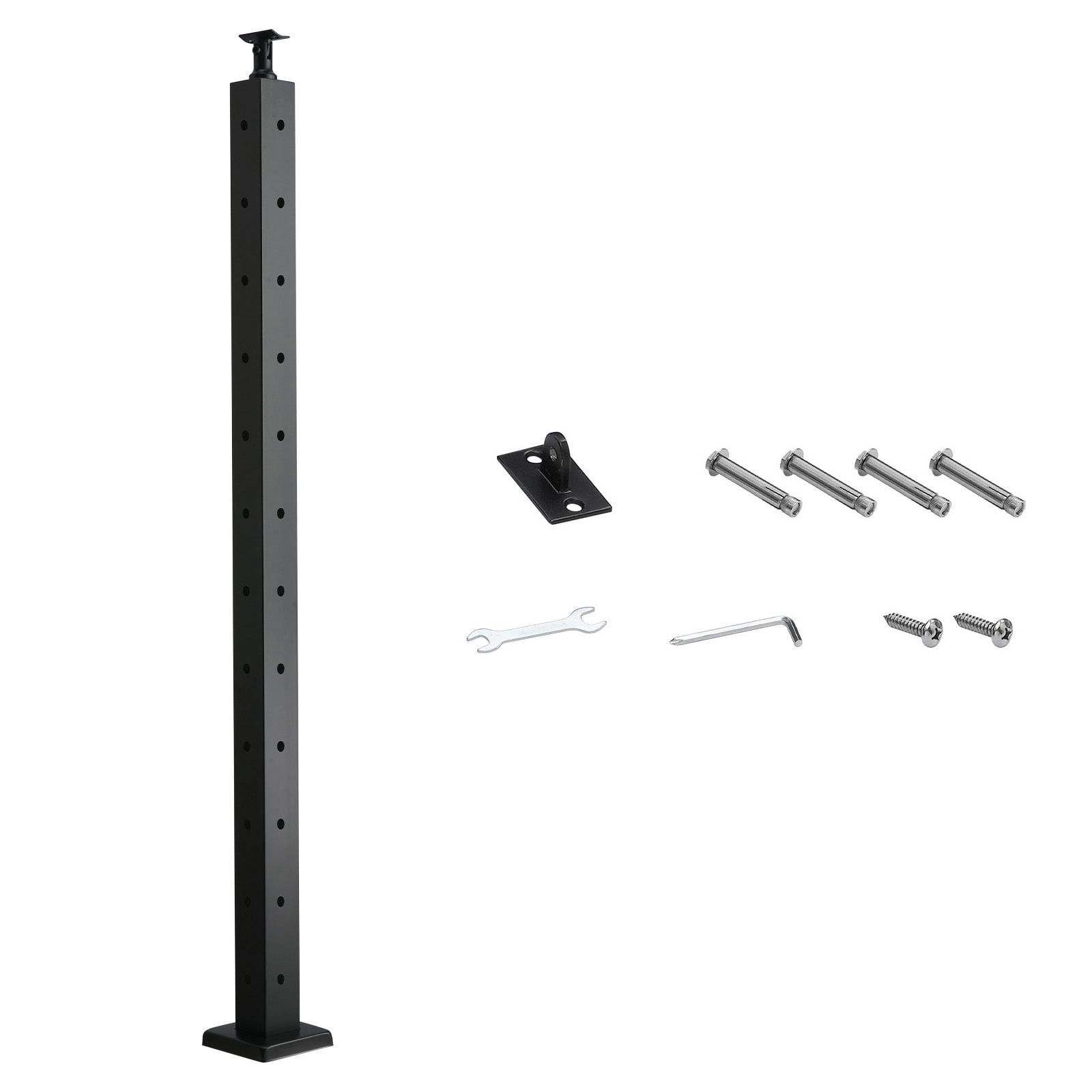 L-Type Hole Cable Railing Post 42", SUS304 Stainless Steel, 12 Pairs of Holes, 3" Spacing, for Corner Deck Stairs Balcony Railing