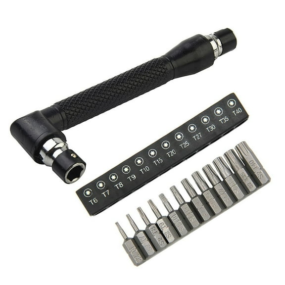 L-Type Ratchet Wrench T6-T40 Magnetic Security Torx Bits Set With Right Angle Screwdriver Handle Quick Socket Wrench Hand Tools